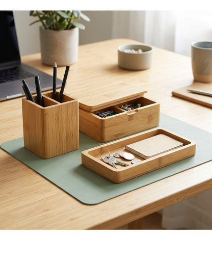 Movae Modular Bamboo Desktop Organizer Set of 3 with Sage Mat - Lifestyle view