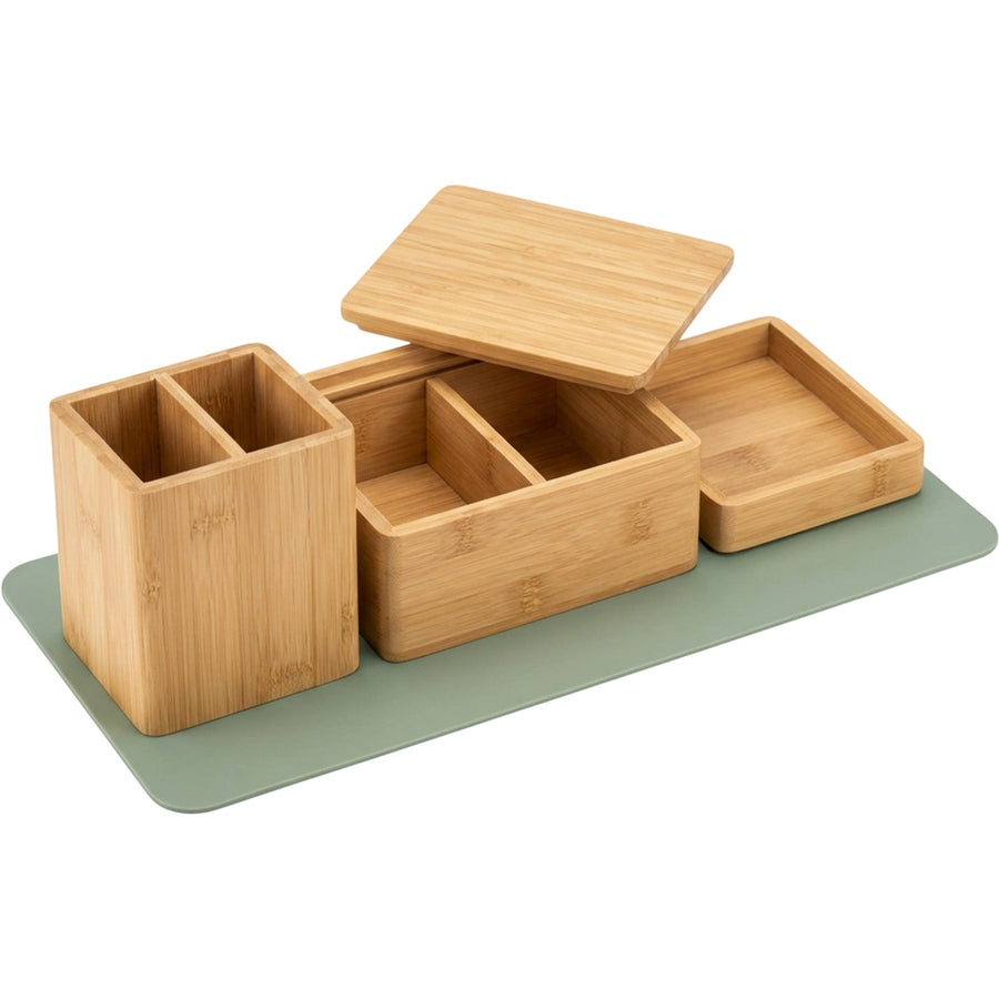 Movae Modular Bamboo Desktop Organizer Set of 3 with Sage Mat