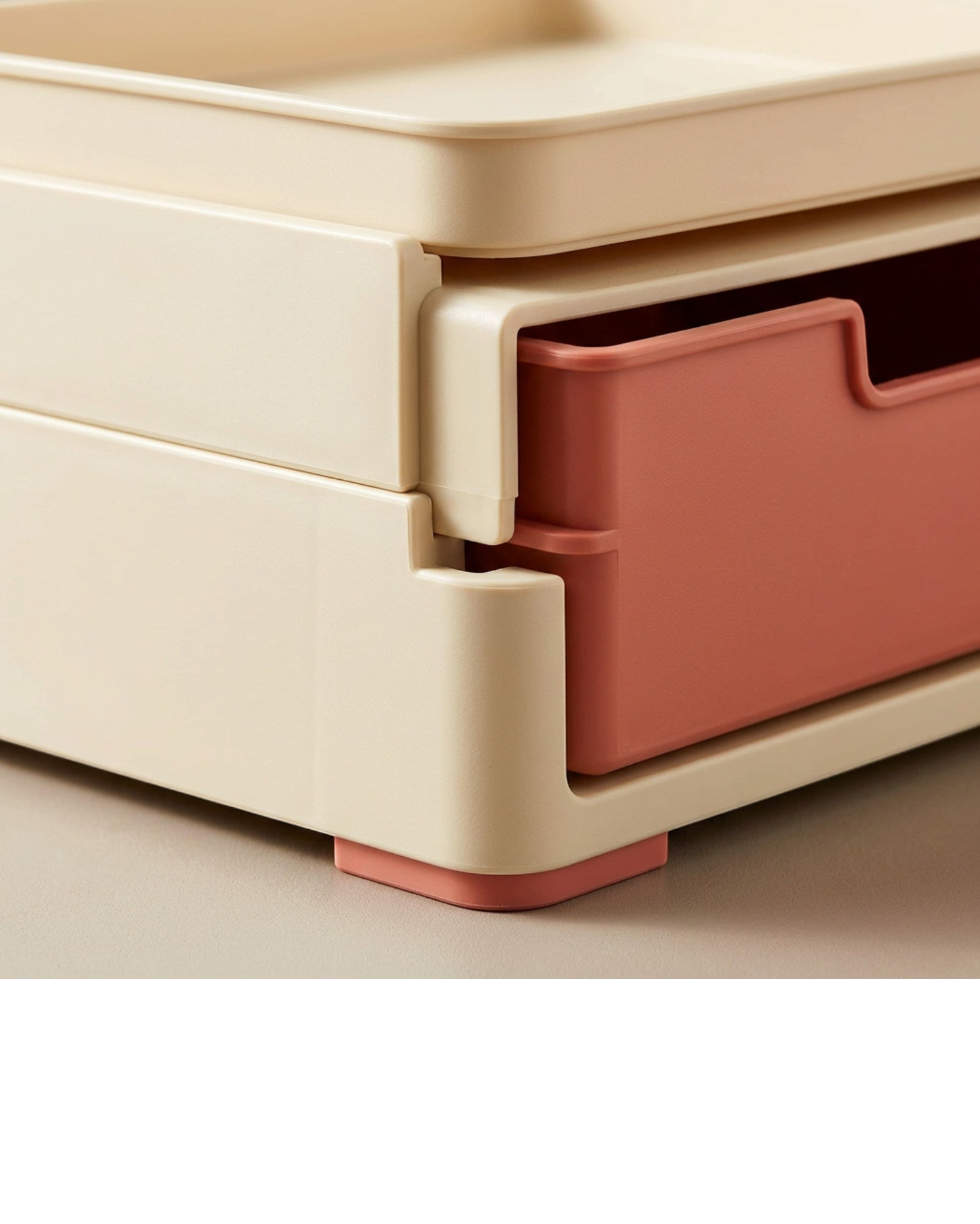 Movae Stackable Desktop Storage Box with 2 Drawers and Removable Tray Cream Coral - Detail view