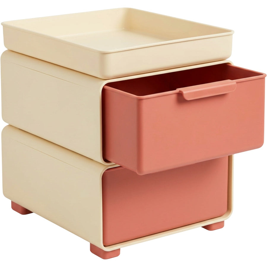Movae Stackable Desktop Storage Box with 2 Drawers and Removable Tray Cream Coral
